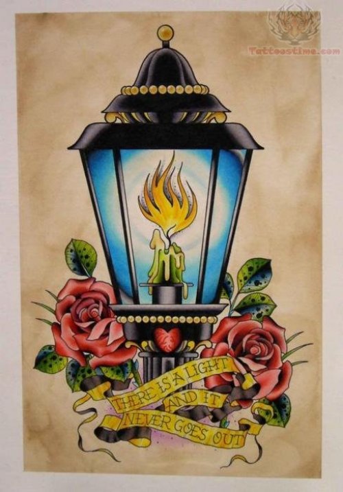 Roses And Lamp Tattoo Design