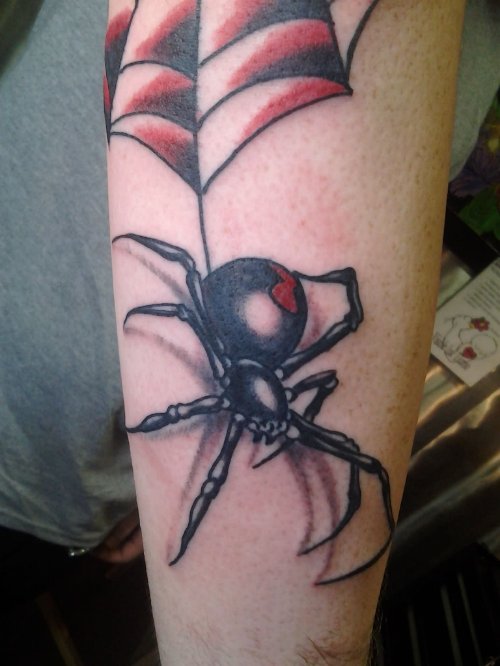 Black Latrodectus Tattoo On Leg