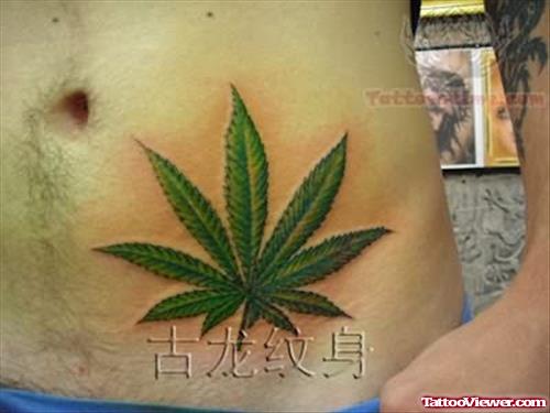 Green Leaf Tattoo On Hip