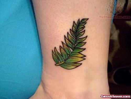 Green Leaf Tattoo On ANkle