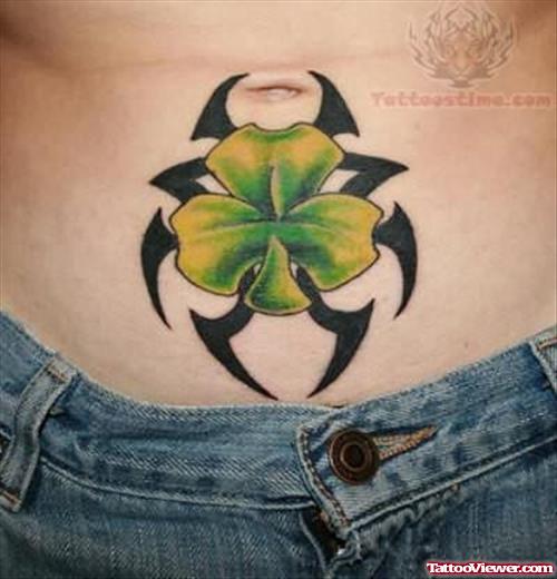 Four Leaf Clover Tattoo On Stomach