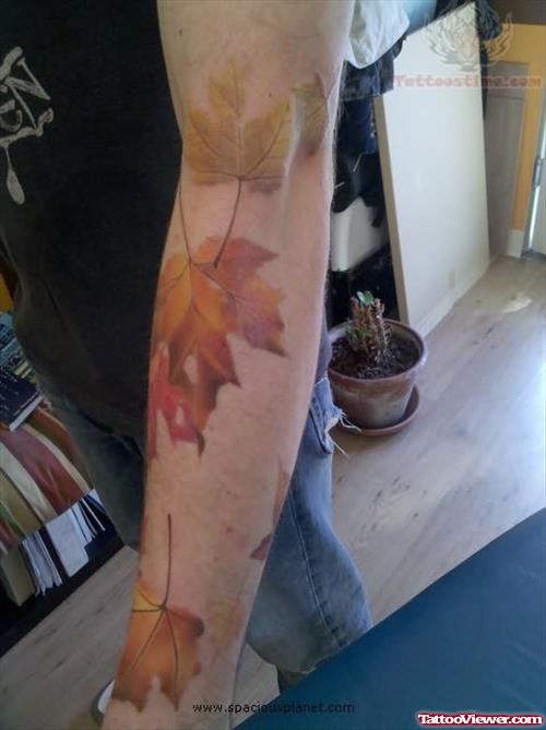Awesome Leaf Tattoo On Arm