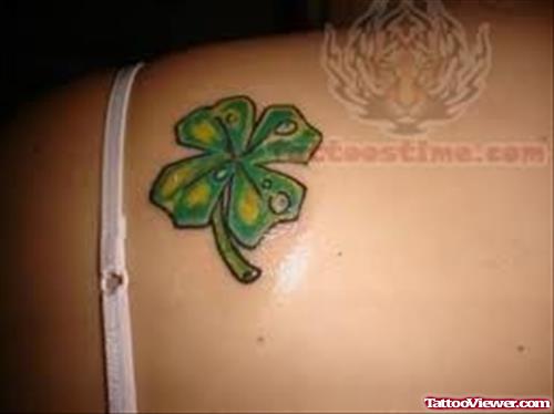 Green Leaf Back Shoulder Tattoo