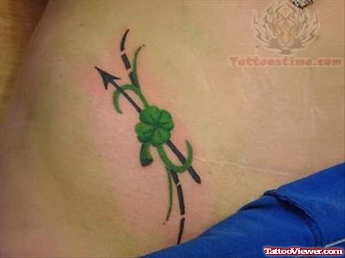 Green Clover Leaf Tattoo On Hip
