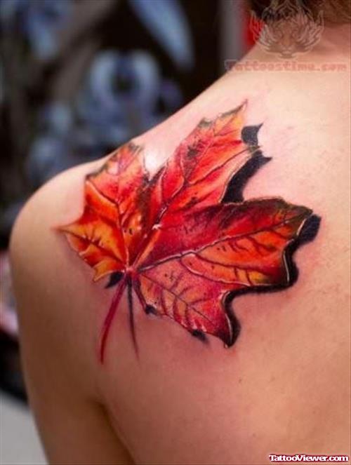Beautiful Leaf Tattoo On Back