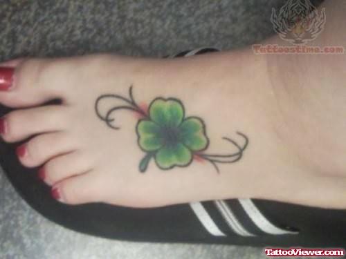 Green Leaf Tattoo For Foot
