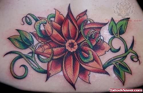 Lower Back Flower And Leafs Tattoos