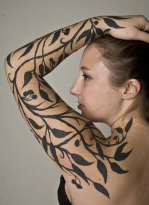 Black Walnut Leaves Tattoo On Left Sleeve