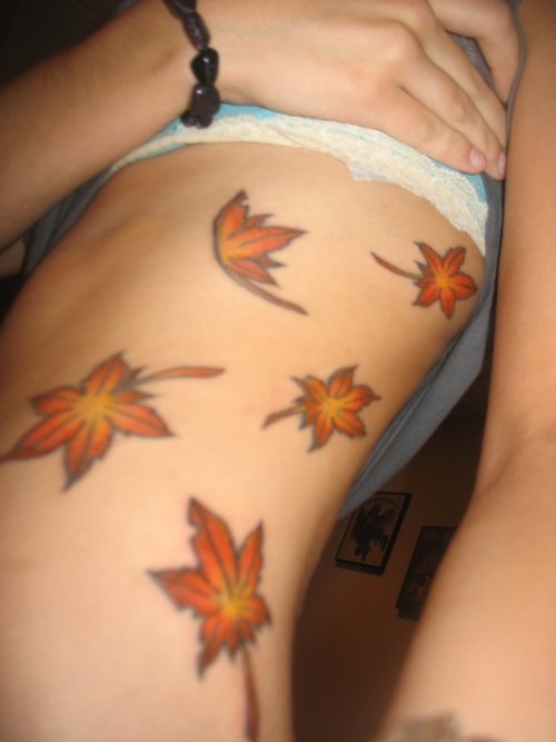 Left Side Rib Leaf Tattoos For Girls