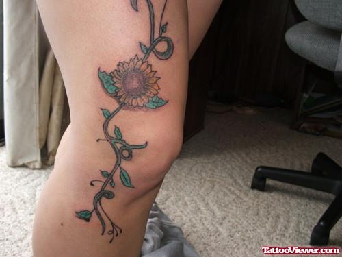 Yellow Flower Right Leg Tattoo