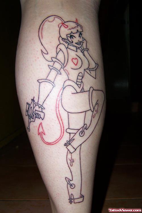 Outline Girl Leg Tattoo