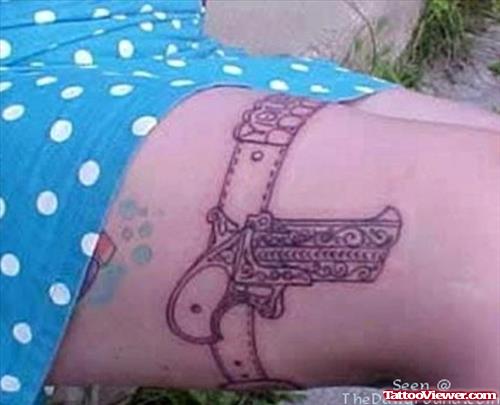 Gun Garter And Lace Leg Tattoo