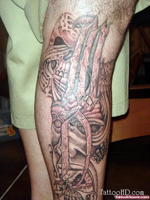 Grey Ink Biomechanical Leg Tattoos