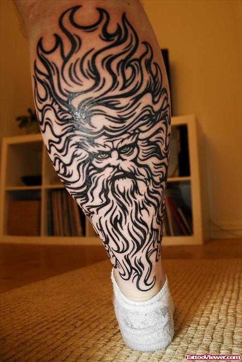 Tribal Viking Back Leg Tattoo