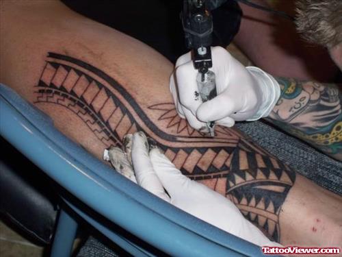 Samoan Tribal Leg Tattoo