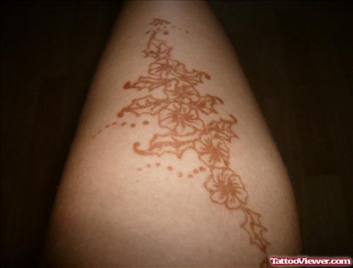 Henna Flowers Leg Tattoo