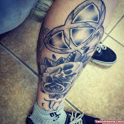 Celtic Knot and Rose Leg Tattoo
