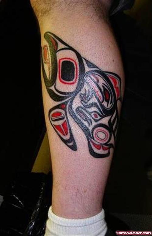 Attractive Tribal Left Leg Tattoo