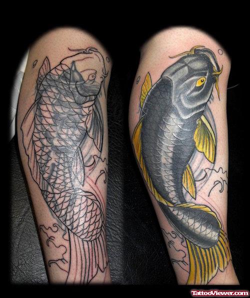 Amazing Grey Ink Leg Tattoo