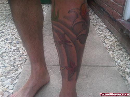 Japanese Maple Leafs Leg Tattoo