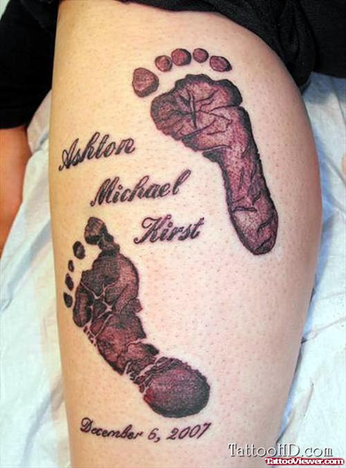 Foot Prints Leg Tattoo