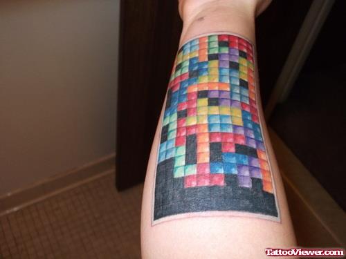Tetris Colored Leg Tattoo