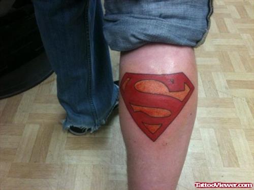 Red Superman Logo Back Leg Tattoo