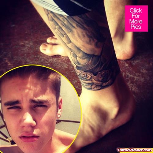 Justin Beiber Praying Hands Leg Tattoo