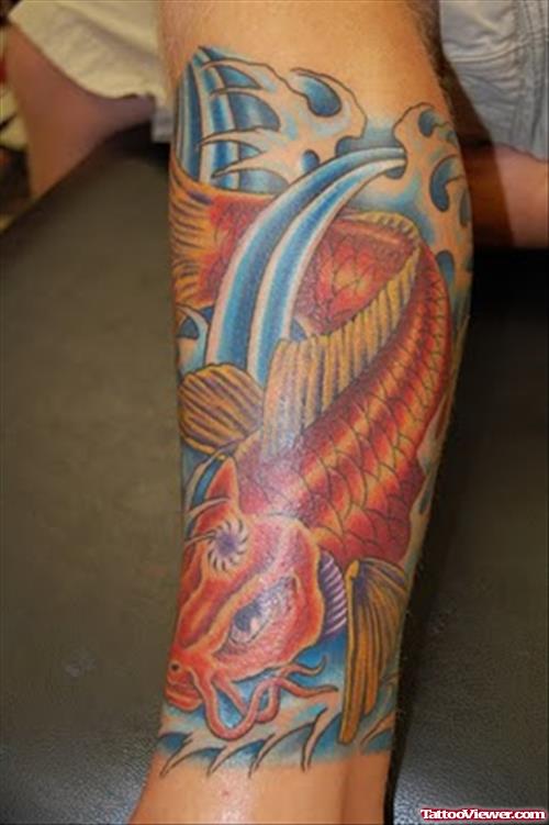Colored Koi Leg Tattoo
