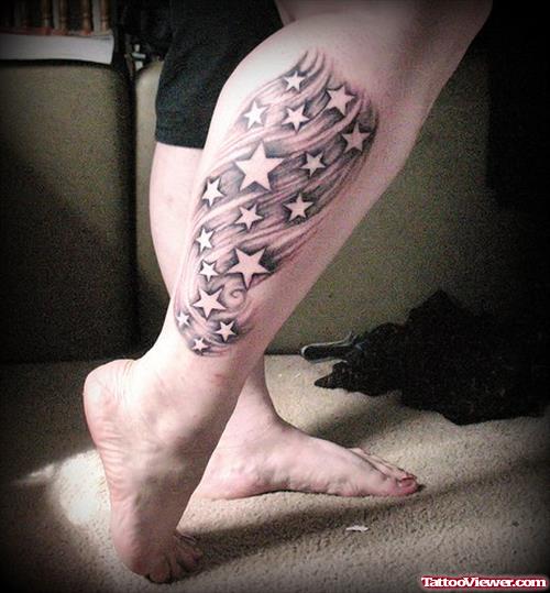 Stars Tattoos On Right Leg
