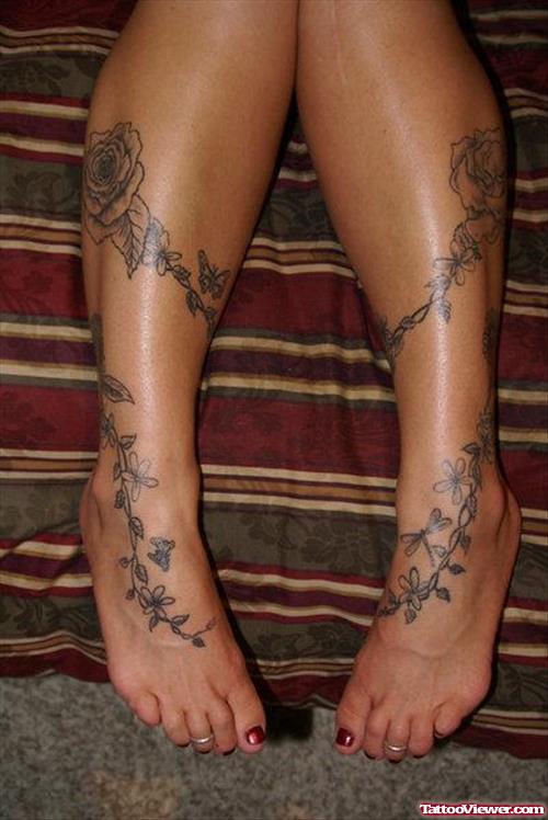 Rose Flowers Leg Tattoos For Girls