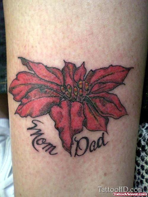 Mom And Dad Memorial Flower Leg Tattoo