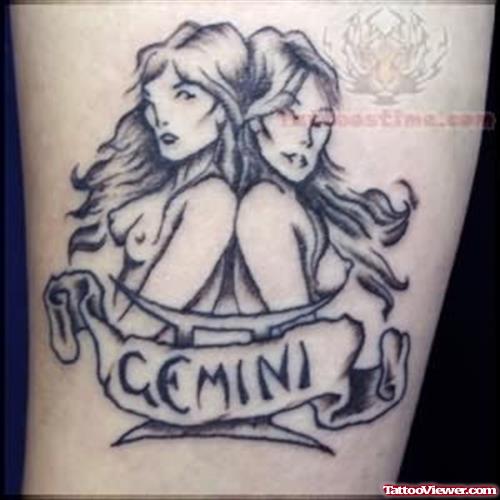 Gemini Banner And Leg Tattoo
