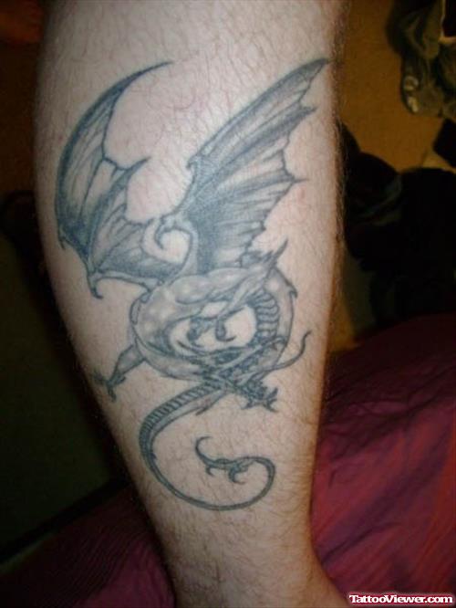 Cool Grey Ink Dragon Leg Tattoo