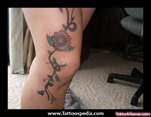 Best Yellow Flower Right Leg Tattoo