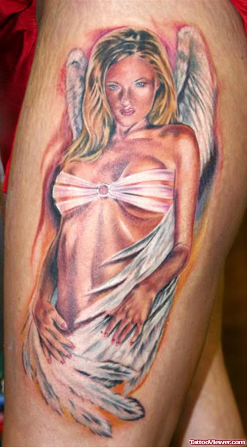 Angel Girl Leg Tattoo