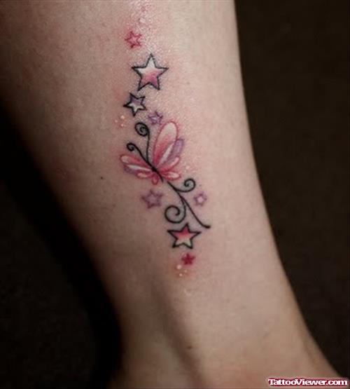 Stars and Butterfly Leg Tattoo