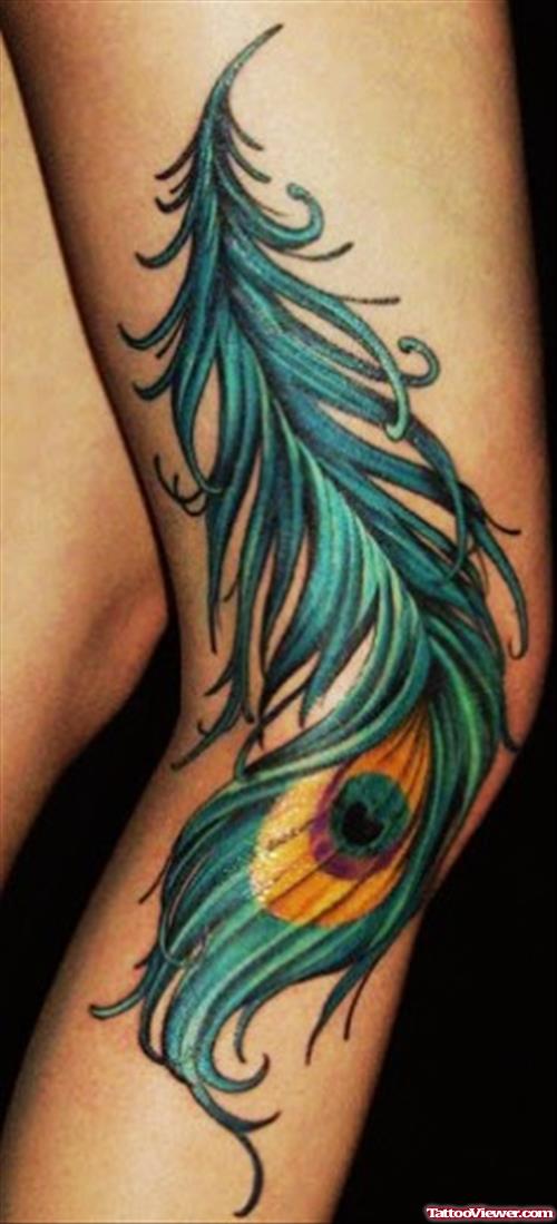 Peacock Feather Leg Tattoo