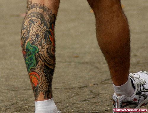 Japanese BAck Leg Tattoo For Guys