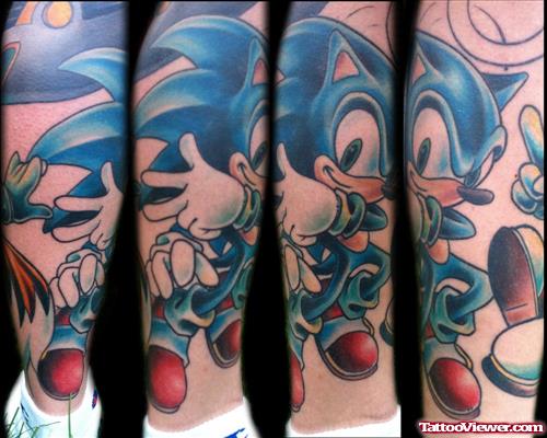 Colored Ink Sonic Leg Tattoo