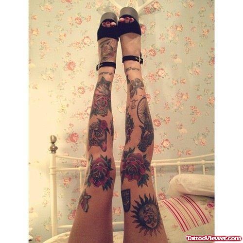 Rose Flowers Leg Tattoos
