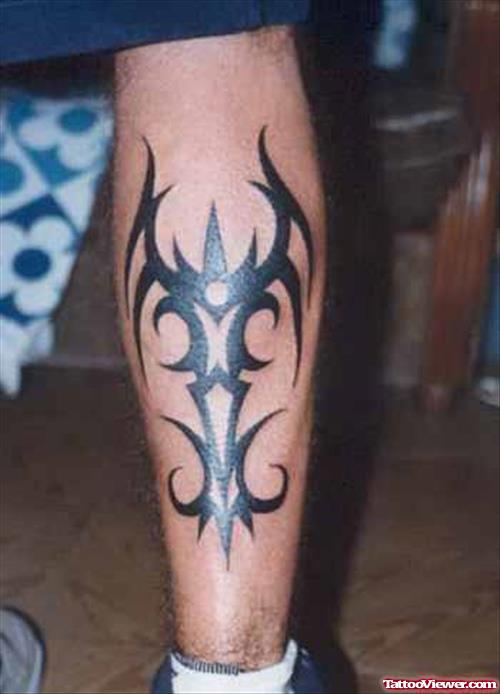 Black Ink Tribal Back Leg Tattoo