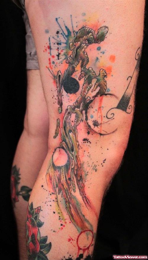 Abstarct Colored Leg Tattoo
