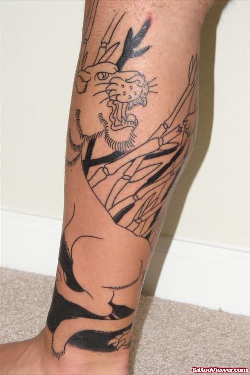 Outline Lion Leg Tattoo For Men
