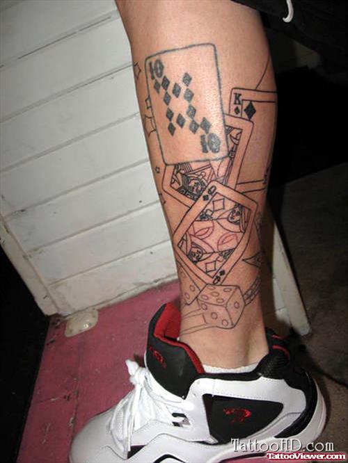 Dice And Cards Leg Tattoo