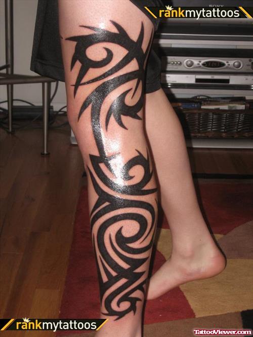 Black Tribal Leg Tattoos