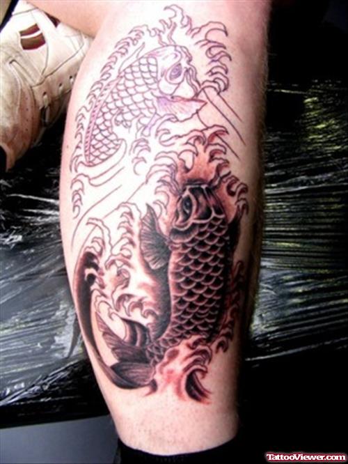 Koi Fish Tattoos On Right Leg