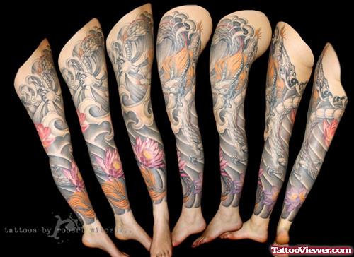Lotus Flower And Leg Tattoo Design