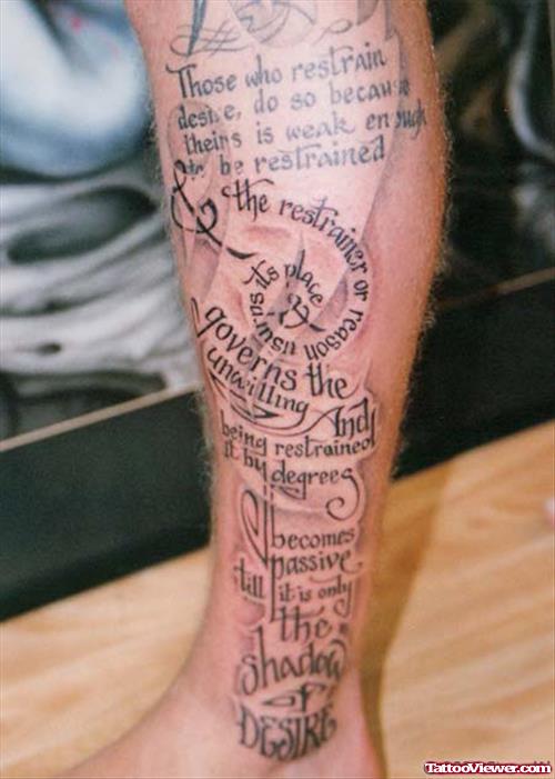 Lettering Left Leg Tattoo