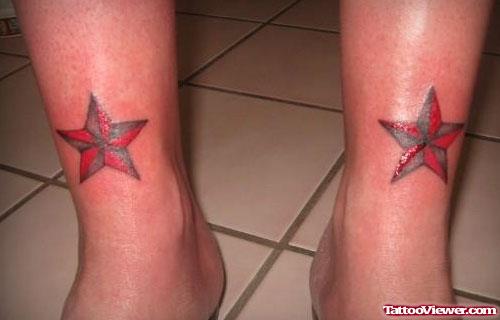 Colored Nautical Stars Leg Tattoos